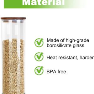 Vensp Tall Borosilicate Glass Food Storage Jar for Spaghetti,Spaghetti Container(63 Floz), Noodle Holder Storage Sealed Container with Wooden Lid,Airtight Clear Glass Kitchen Canister Wood Lid