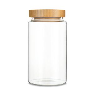 moladri 1200ml/42oz clear cute glass storage canister holder with airtight bamboo lid, modern decorative large container jar for coffee, spice, candy, salt, cookie, condiment, pepper, sugar