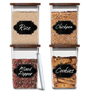 essos square glass jars with wood lids set of (4) 36 fl oz airtight and stackable storage containers for kitchen pantry or bathroom bpa free and recyclable canister for food cookies coffee pasta sugar