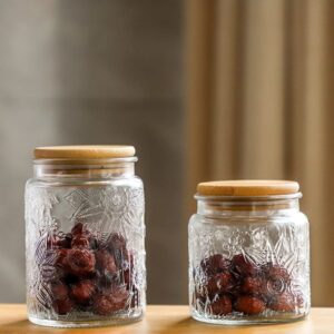 ANSQU Set of 4 Vintage Glass Airtight Storage Jars, 17 FL OZ Glass Storage Containers with Bamboo Lids, Canning Jar for Kitchen Counter, Pantry, Cookie, Coffee, Tea, Sugar, Cute Jars