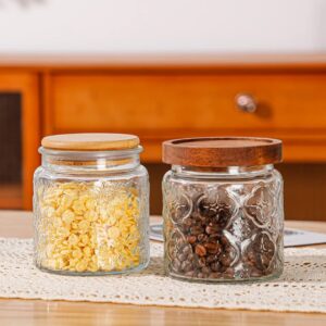 ANSQU Set of 4 Vintage Glass Airtight Storage Jars, 17 FL OZ Glass Storage Containers with Bamboo Lids, Canning Jar for Kitchen Counter, Pantry, Cookie, Coffee, Tea, Sugar, Cute Jars