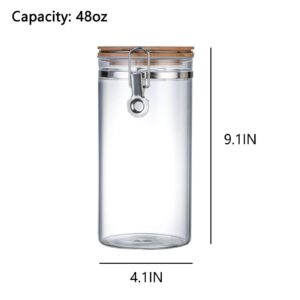 Zrwcvxy Glass Canisters with Bamboo Airtight Lid, 48 oz Clear Glass Food Storage Jars for Sugar, Pasta, Tea, Coffee Beans, Ground Coffee, Nuts, Flour, Cookie Food Storage