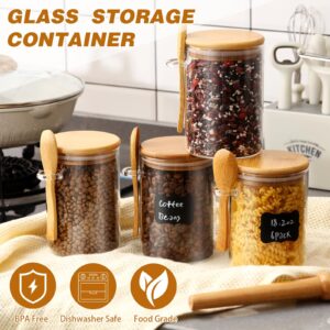 Bokon 6 Sets Glass Jars with Bamboo Lids and Spoon 18.2 oz Airtight Glass Spice Jars with Lids Flour Canister Glass Food Storage with 3 Labels and 1 Pen for Candy Spices Coffee Beans Sugar Nuts