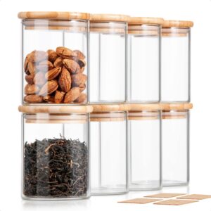 cocoya 12 fl oz glass jars with bamboo lid set, 8pack upgrade clear food storage canisters kitchen pantry containers, for spice herb nuts tea seed seasoning dry foods bean sugar snack candy