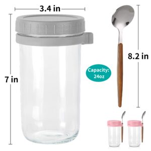 GUUTRY Overnight Oats Containers with lids and Spoons: 24 oz Mason Jars for Overnight Oats - 2 Pack Glass Meal Prep Container for Oatmeal - Food Storage Containers/Canning Jars/Food Jars