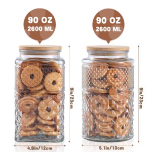 Galazzz 90 oz | 0.7 Gallon Large Cookie Jar, Glass Jar with Airtight Lid, Decorative Kitchen Canister with Bamboo Lids, Candy Jar | Glass Storage Air tight Glass 2600ml Round & Square