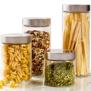 4pc canister sets for kitchen counter or bathroom + labels & marker, glass cookie jars with airtight lids - food storage containers with lids airtight for pantry - flour, sugar, coffee, cookies, etc.