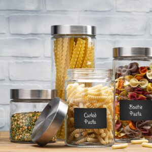 4pc Canister Sets for Kitchen Counter or Bathroom + Labels & Marker, Glass Cookie Jars with Airtight Lids - Food Storage Containers with Lids Airtight for Pantry - Flour, Sugar, Coffee, Cookies, etc.