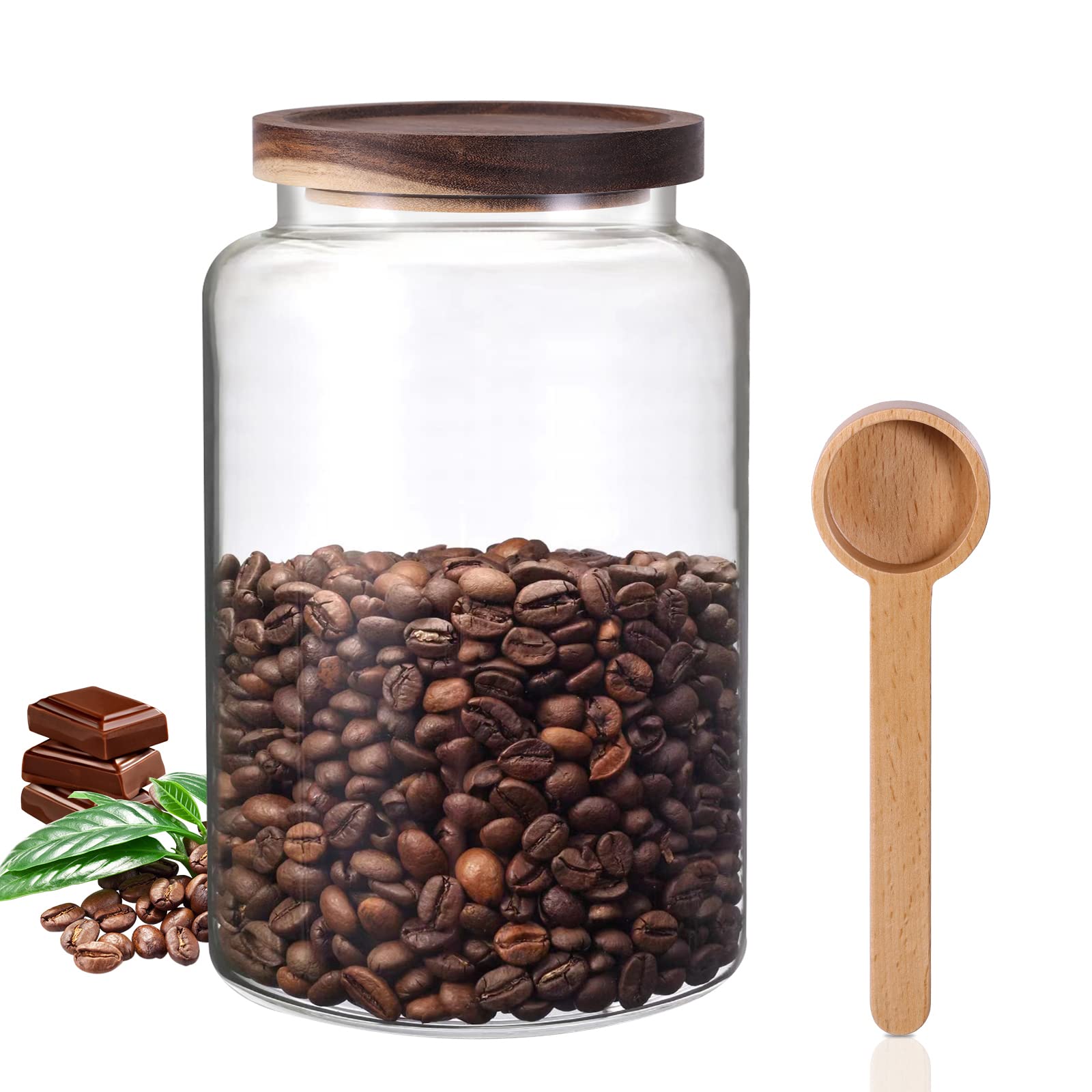 Large Glass Coffee Storage Jar with Lids Spoon Thicken Glass Coffee Canister Borosilicate Glass Food Containers for Ground Coffee Beans Nut Pasta Sugar Candy Spice Rice Loose Tea (4500ml/152oz)