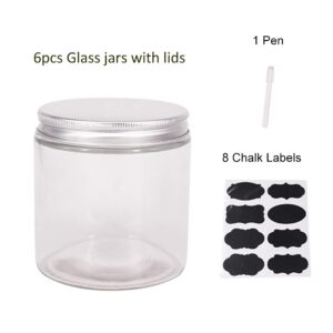 BPFY 6 Pack 16 oz Glass Jars with Lids, 8 Chalk Labels, 1 Pen, Food Storage Jars, Glass Kitchen Canisters Cabinet, Pantry Organization for Flour, Sugar, Coffee, Candy, Snacks