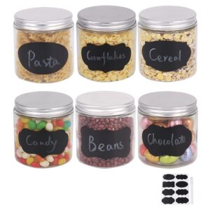 bpfy 6 pack 16 oz glass jars with lids, 8 chalk labels, 1 pen, food storage jars, glass kitchen canisters cabinet, pantry organization for flour, sugar, coffee, candy, snacks