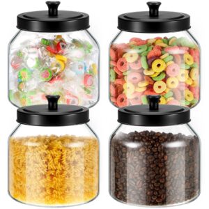 meekoo 4 set glass jars with black lids 67 oz glass canister set with sealed matte metal lid for kitchen organizer food storage jars for candy coffee cookies