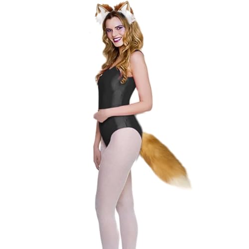 Valpeak Fox Ears and Tail Therian Tail Gear Wolf Ears for Kids Fluffy Therian Stuff Fox Costume for Girls Over 1 Years Old(ExpEar-Brown)