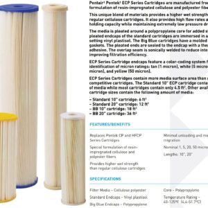 Pentair Pentek ECP5-10 Sediment Water Filter, 10-Inch, Under Sink Pleated Cellulose Polyester Replacement Cartridge, 10" x 2.5", White End-Cap, 5 Micron