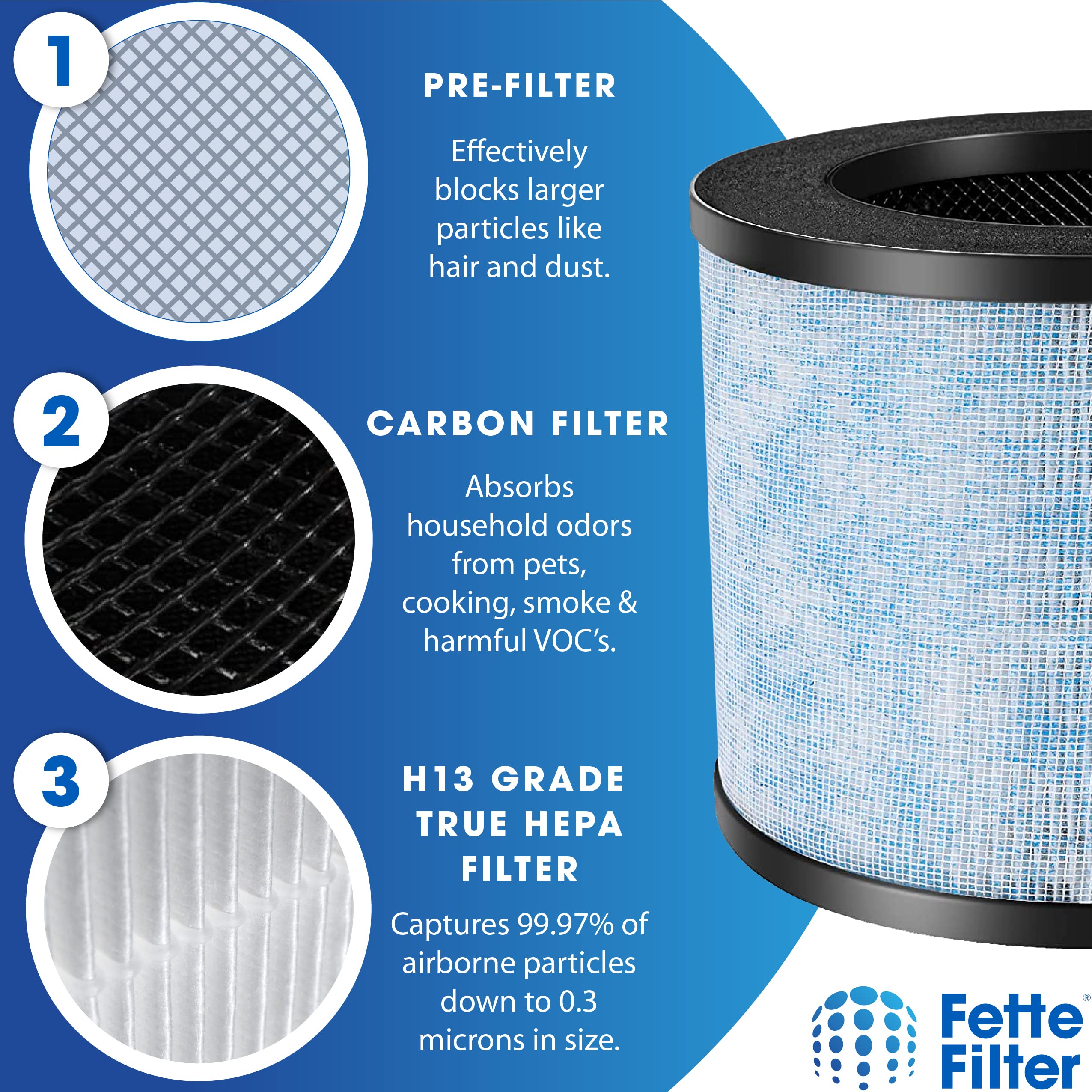 Fette Filter - F100 H13 Premium True HEPA Replacement Filter, Compatible with Instant AP100 Air Purifier, 3-in-1 H13 Grade True HEPA Filter, Part # F100, 2-Pack