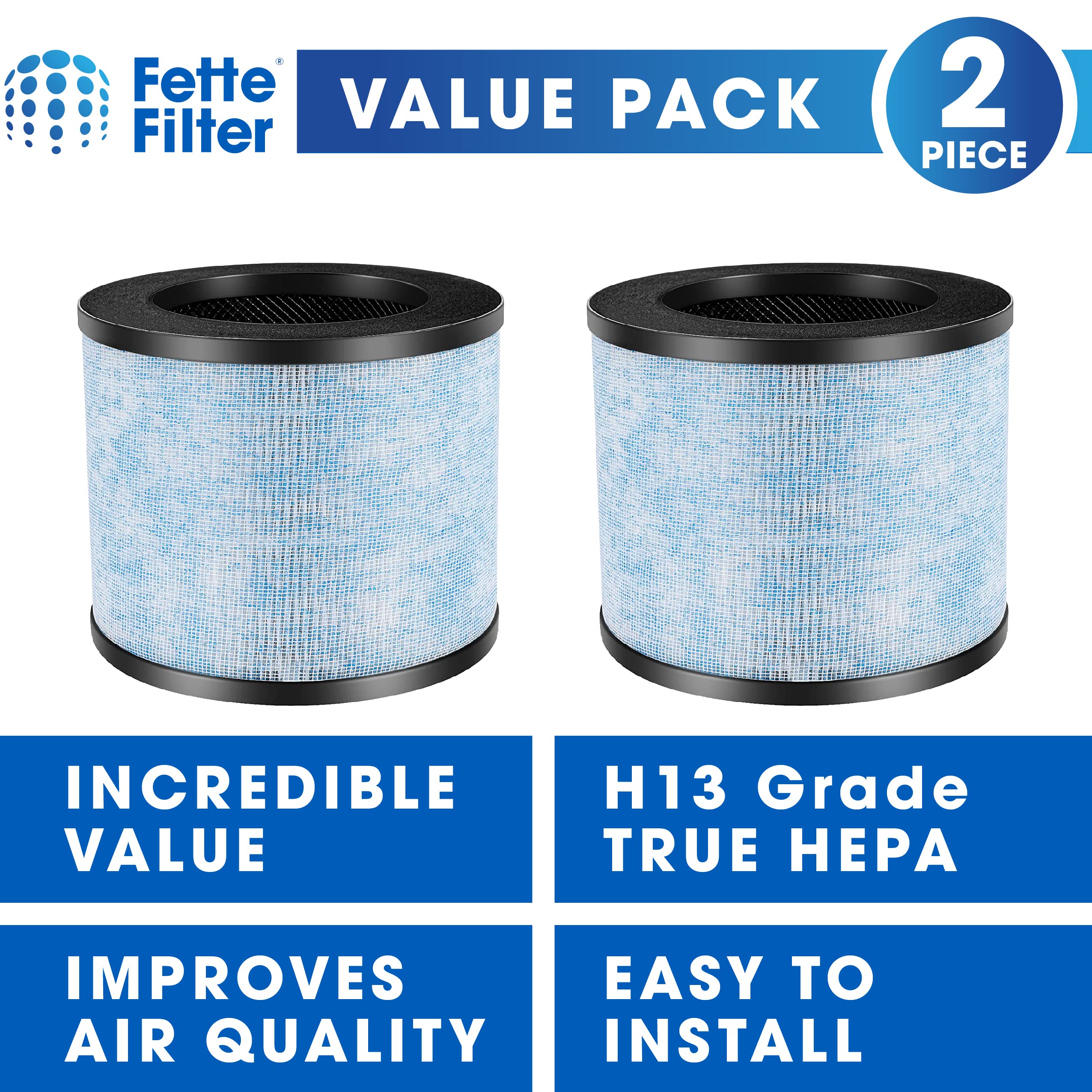 Fette Filter - F100 H13 Premium True HEPA Replacement Filter, Compatible with Instant AP100 Air Purifier, 3-in-1 H13 Grade True HEPA Filter, Part # F100, 2-Pack