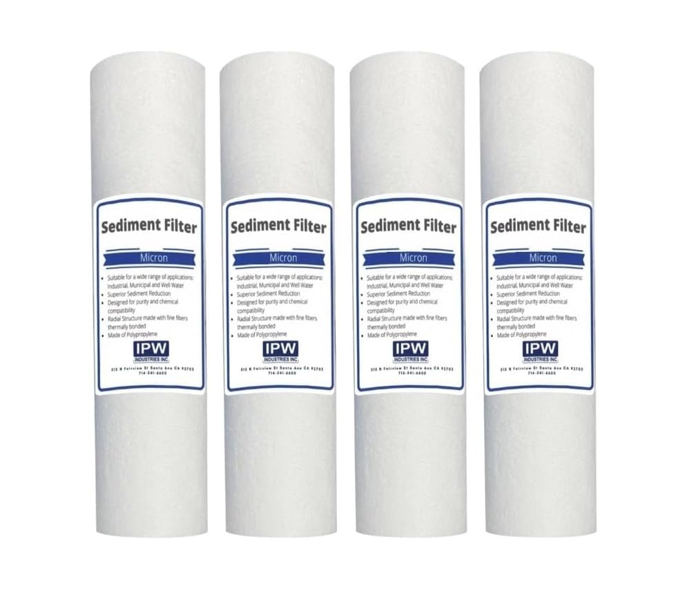 IPW Industries Inc. Replacement 10-Inch, Sediment Pre-filters for Whole House Water Filter Systems, 5 Micron, Pack of 4