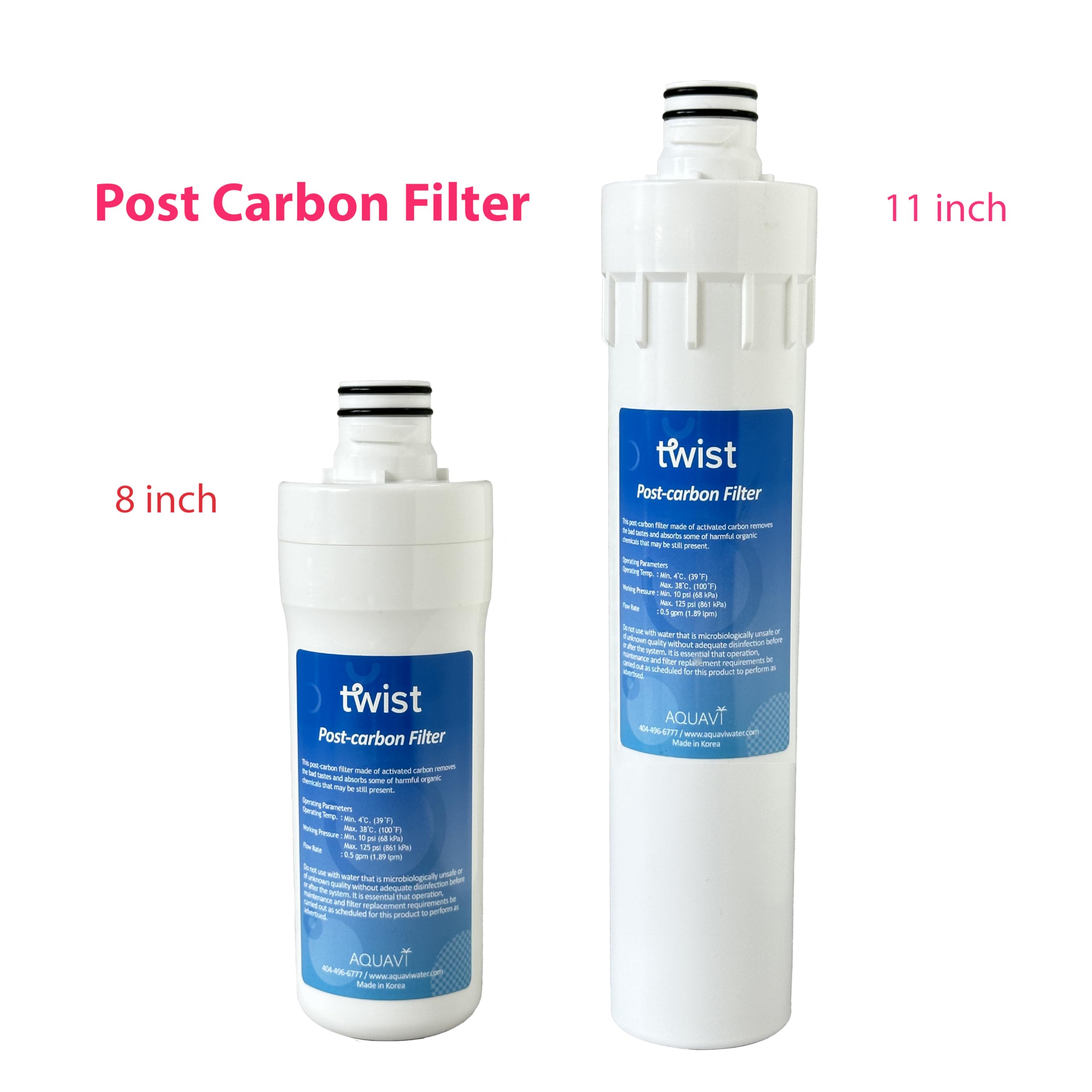 8 inch AQUAVI Twist RO Activated Carbon Post-Filter, Water Filter for Reverse Osmosis RO System Quick Connect Replacement