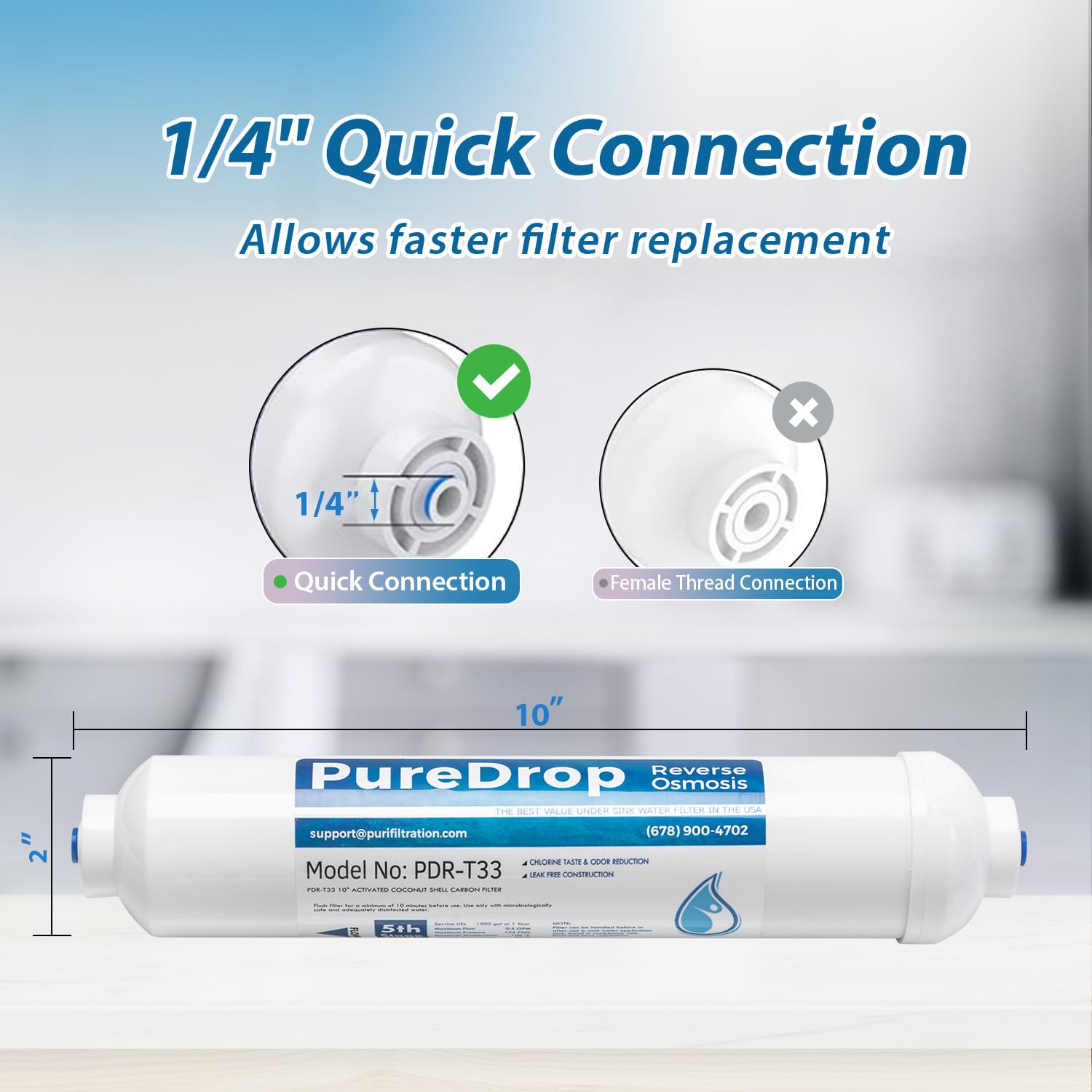 PureDrop PDR-T33 Inline Post Carbon Filter Replacement Cartridge for Reverse Osmosis Water Filter System