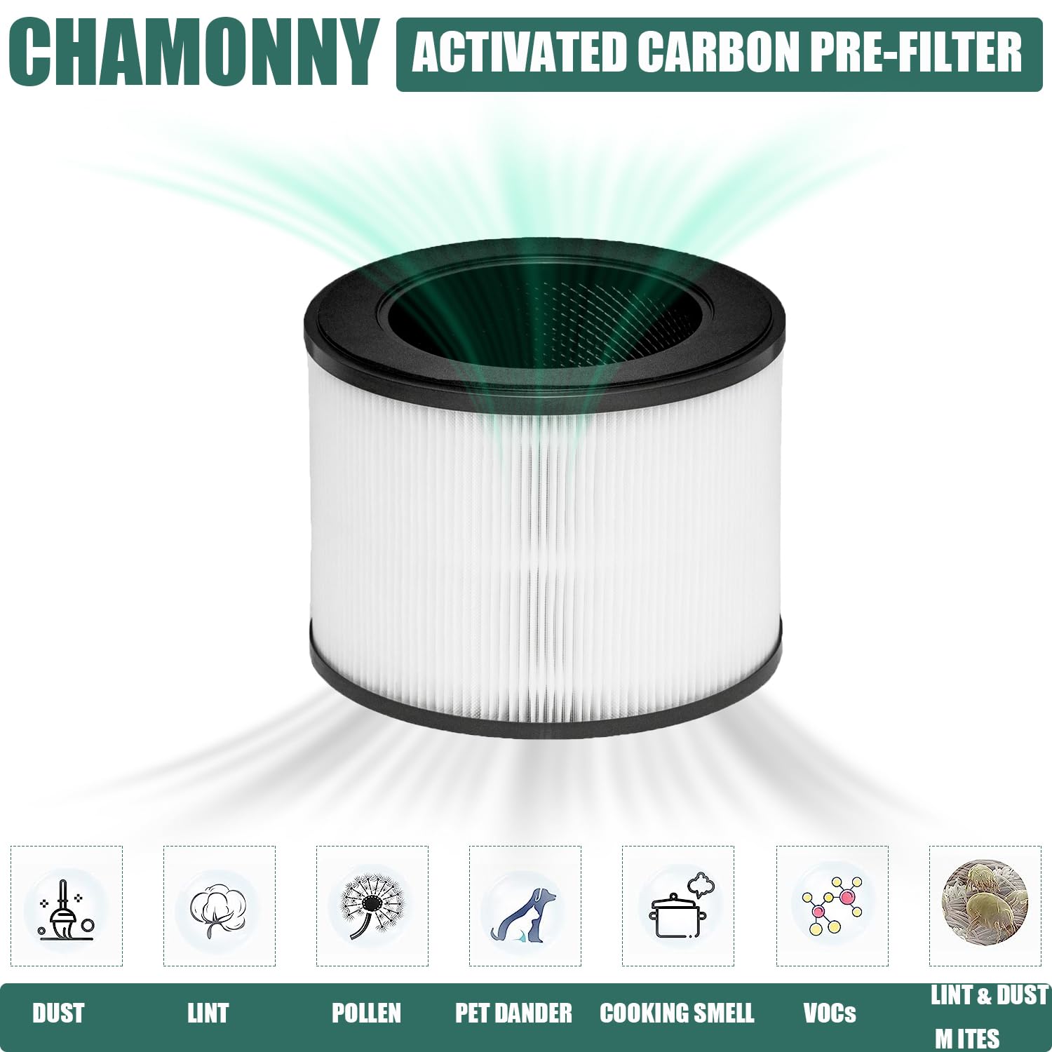 CHAMONNY MA-22 True HEPA Replacement Filter, Compatible with MA Series MA-22 Air Purifier, 3-in-1 H13 True HEPA Filter and Activated Carbon Filter, 2 Pack