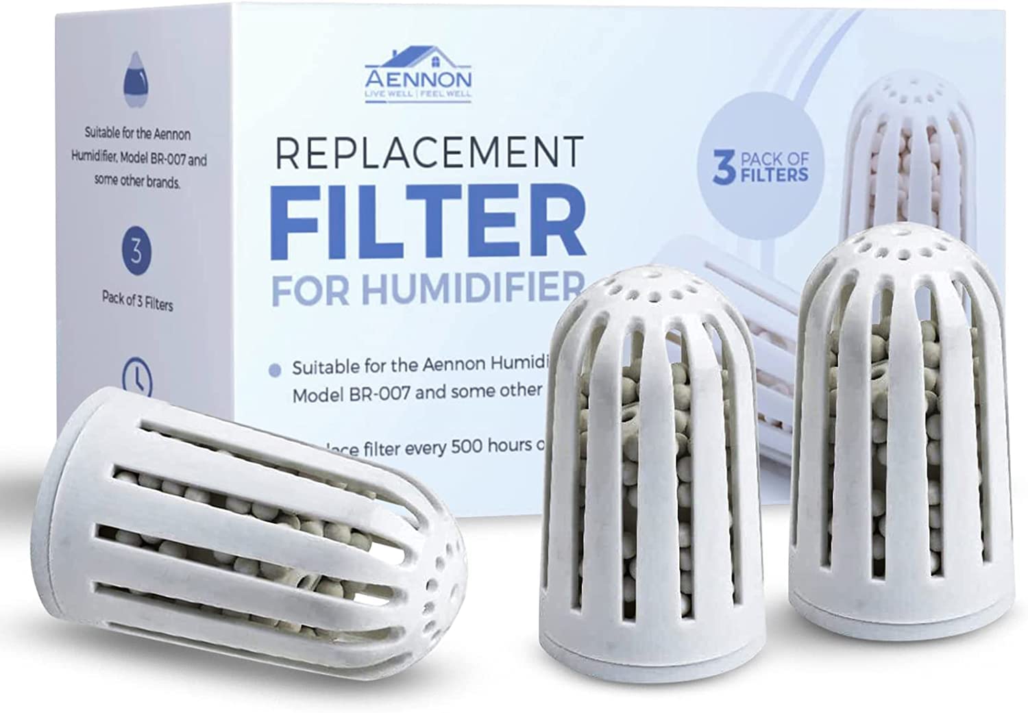 Fits Most Ultrasonic Humidifier Replacement Filters for Home, Cool Mist Demineralization Cartridges, Ceramic Filter Stone Material, 3 Pack, 6 Months Each - Aennon