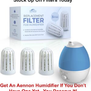 Fits Most Ultrasonic Humidifier Replacement Filters for Home, Cool Mist Demineralization Cartridges, Ceramic Filter Stone Material, 3 Pack, 6 Months Each - Aennon