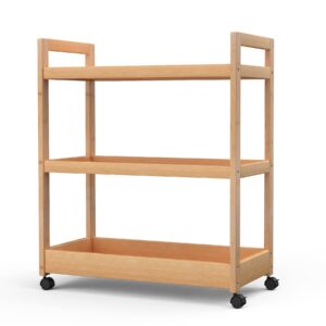 Purbambo Kitchen Storage Cart on Wheels, 3 Tier Bamboo Rolling Cart, Mobile Utility Cart for Home, Kitchen, Dining Room, Coffee Bar