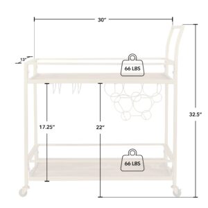 FirsTime & Co. Gold and Brown Francesca Bar Cart, 2 Tier Mobile Mini Bar, Kitchen Serving Cart and Coffee Station with Storage for Wine and Glasses, Metal and Wood, Modern