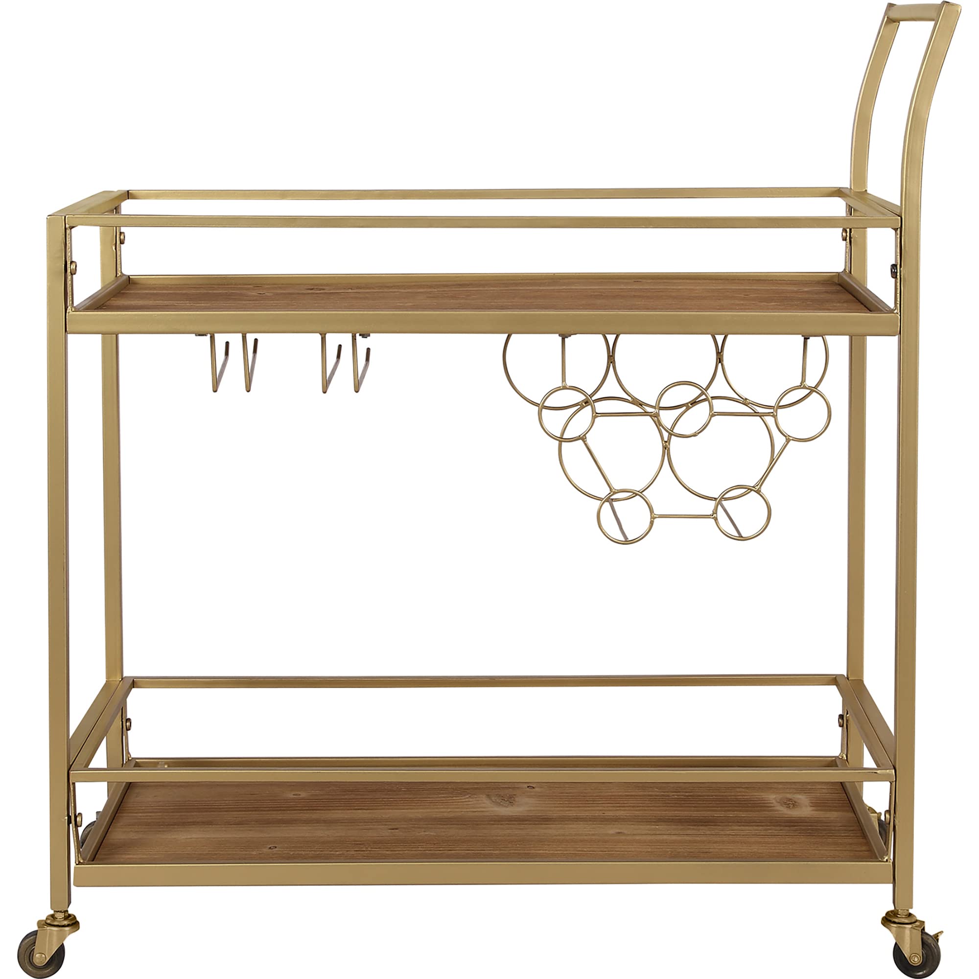 FirsTime & Co. Gold and Brown Francesca Bar Cart, 2 Tier Mobile Mini Bar, Kitchen Serving Cart and Coffee Station with Storage for Wine and Glasses, Metal and Wood, Modern