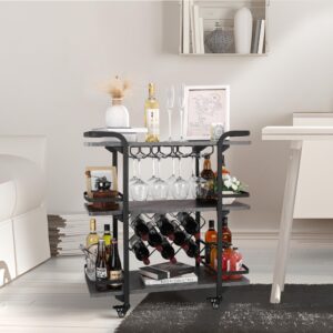 Jubao 3-Tier Bar Cart for The Home Mobile Serving with Glass Holders and 8 Wine Racks Storage, Wine Trolley Kitchen Island Cart on Wheels, Modern Coffee Cart for Kitchen Outdoor