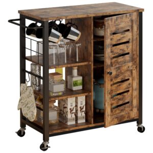 IRONCK Storage Cabinet with Wheels, Multipurpose Kitchen Cart Cabinet with Shelves,Removable Cart Handle Cup Hook, Cupboard for Kitchen, Living Room, Industrial, Vintage Brown