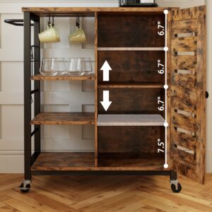 IRONCK Storage Cabinet with Wheels, Multipurpose Kitchen Cart Cabinet with Shelves,Removable Cart Handle Cup Hook, Cupboard for Kitchen, Living Room, Industrial, Vintage Brown