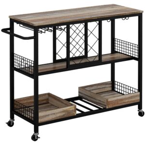 ironck bar cart, industrial serving cart on wheels kitchen storage cart for the home wood and metal frame, rustic brown