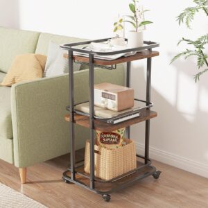 IBUYKE 3-Tier Home Bar Serving Cart,Kitchen Storage Carts with Wheels,11.79x15.72x33.01 inches,Rolling Mini Bar Cart for Home, Outdoor, Kitchen, Bedroom TMJ319H