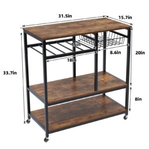 SogesHome 4-Tier Bar Cart Storage Cart, Utility Bar Serving Cart Kitchen Island Rolling Cart on Wheels with Shelves for Living Room, Office, Coffee