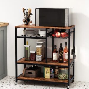 SogesHome 4-Tier Bar Cart Storage Cart, Utility Bar Serving Cart Kitchen Island Rolling Cart on Wheels with Shelves for Living Room, Office, Coffee