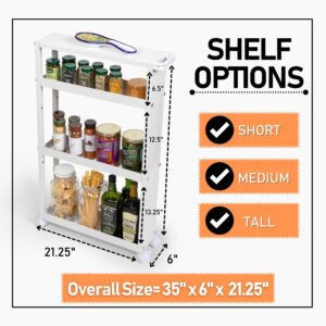 Slim Rolling Storage Cart with Wheels & Adjustable Shelving - Durable Metal Space-Saving 4 Tier Rolling Cart Ideal Kitchen - Narrow Bar Cart, Spice Rack, Utility Cart, Coffee Cart for Kitchen - WHITE