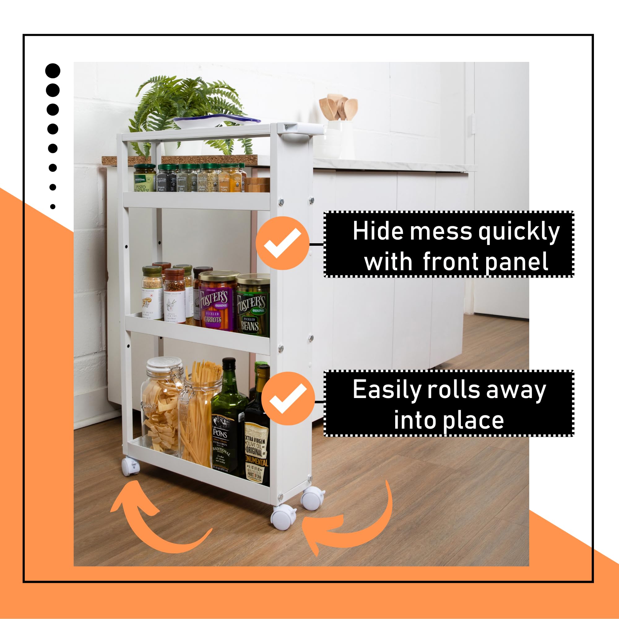 Slim Rolling Storage Cart with Wheels & Adjustable Shelving - Durable Metal Space-Saving 4 Tier Rolling Cart Ideal Kitchen - Narrow Bar Cart, Spice Rack, Utility Cart, Coffee Cart for Kitchen - WHITE