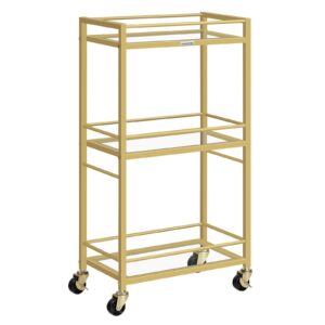 mahancris bar cart for the home, home bar serving cart, gold bar cart with 3-tier glass shelf, wine holders, glass holder, mini bar cart for small space, kitchen, dining room, gold rcj40b01