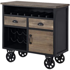 FirsTime & Co. Black and Brown Logan Bar Cart, Slim Kitchen Serving Cart and Coffee Cart with Storage for Liquor and Glasses, Wood, Farmhouse, 30.75 x 13.75 x 31.5 inches