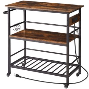 ibuyke kitchen island with 3 shelves, island table for kitchen with power outlet,kitchen cart with large worktop,rolling bar cart for home, outdoor, kitchen, living room tmj024h