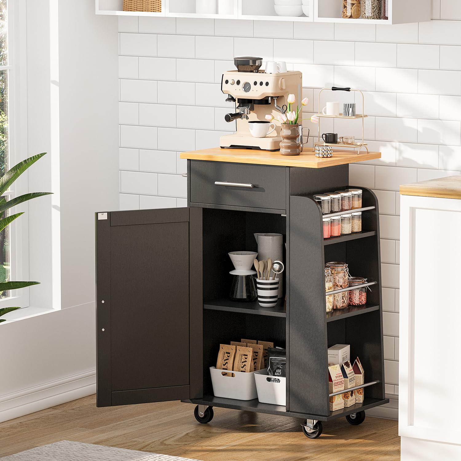 SUNLEI Kitchen Island with Storage Cabinet (Classic Black, 22-INCH)