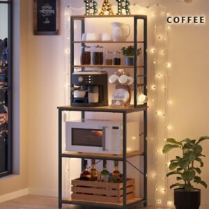 VASAGLE Coffee Bar, Baker’s Rack for Kitchen with Storage, 6-Tier Kitchen Shelves with 6 Hooks, Microwave Stand, Industrial, 15.7 x 23.6 x 65.7 Inches, Rustic Brown and Black UKKS024B01