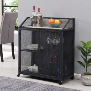 firstime & co. dark silver and gray sylvia bar cart, slim kitchen serving cart and coffee cart with storage for liquor and glasses, wood and metal, farmhouse, 31.5 x 15.75 x 37.5 inches