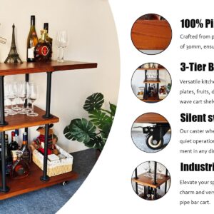 Industrial Bar Cart, Kitchen Bar Cart, Wine Rack Coffee Bar Cart, Serving Cart on Wheels, Storage Rolling Cart,Tea Drink Liquor Shelves,Solid Wood Metal Furniture (AJ01, 36" W x 16" D x 34" H)