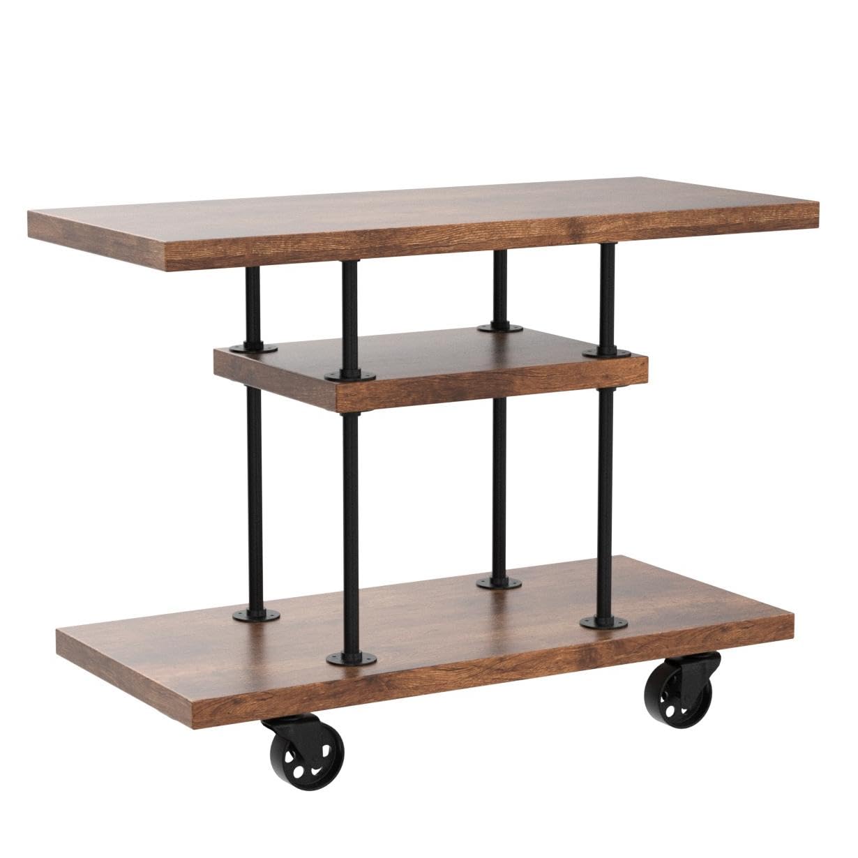 Industrial Bar Cart, Kitchen Bar Cart, Wine Rack Coffee Bar Cart, Serving Cart on Wheels, Storage Rolling Cart,Tea Drink Liquor Shelves,Solid Wood Metal Furniture (AJ01, 36" W x 16" D x 34" H)