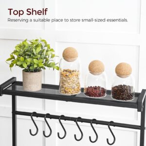 MAHANCRIS Bakers Rack with Charging Station, Microwave Stand with 6 S-Shaped Hooks, 4-Tier Storage Rack, Practical Coffee Bar, for Kitchen, Dining Room, Rustic Brown BRHR35E01