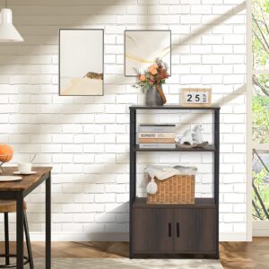 Iwell Baker's Rack, 3 Tiers Coffee Bar with Storage, Microwave Stand, Coffee Station with 8 S-Shaped Hooks, Dark Brown