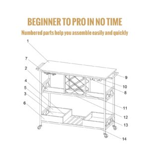 VEVOR Bar Cart, Home Serving Cart, 3 Tiers 300 LBS Industrial Rolling Beverage Station on Lockable Wheels, Mobile Alcohol Drink Cart with Removable Tray Wine Rack Glass Holder for Kitchen Dining Room