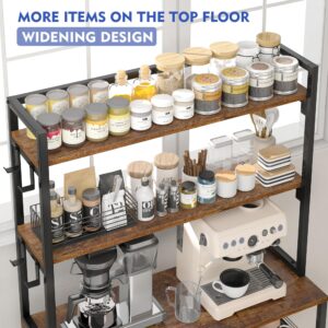 EnHomee Bakers Racks for Kitchens with Power Outlet, 6-Tier Microwave Stand with Storage Cabinet, Farmhouse Kitchen Coffee Bar with Side Hooks, Utility Shelf for Kitchens